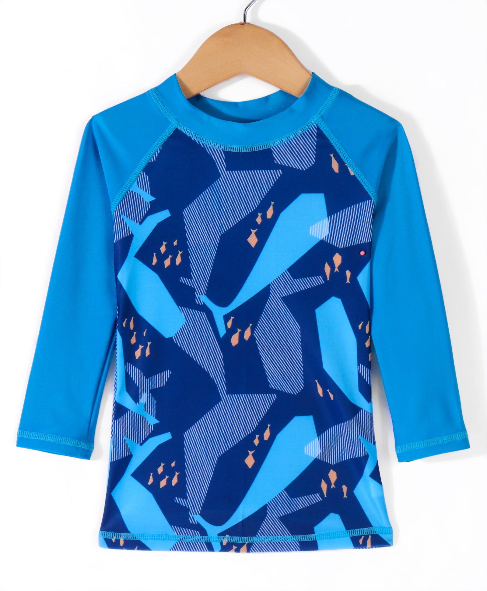 SHARK PRINT FULL SLEEVES 2 PIECE SWIM SUIT - BLUE