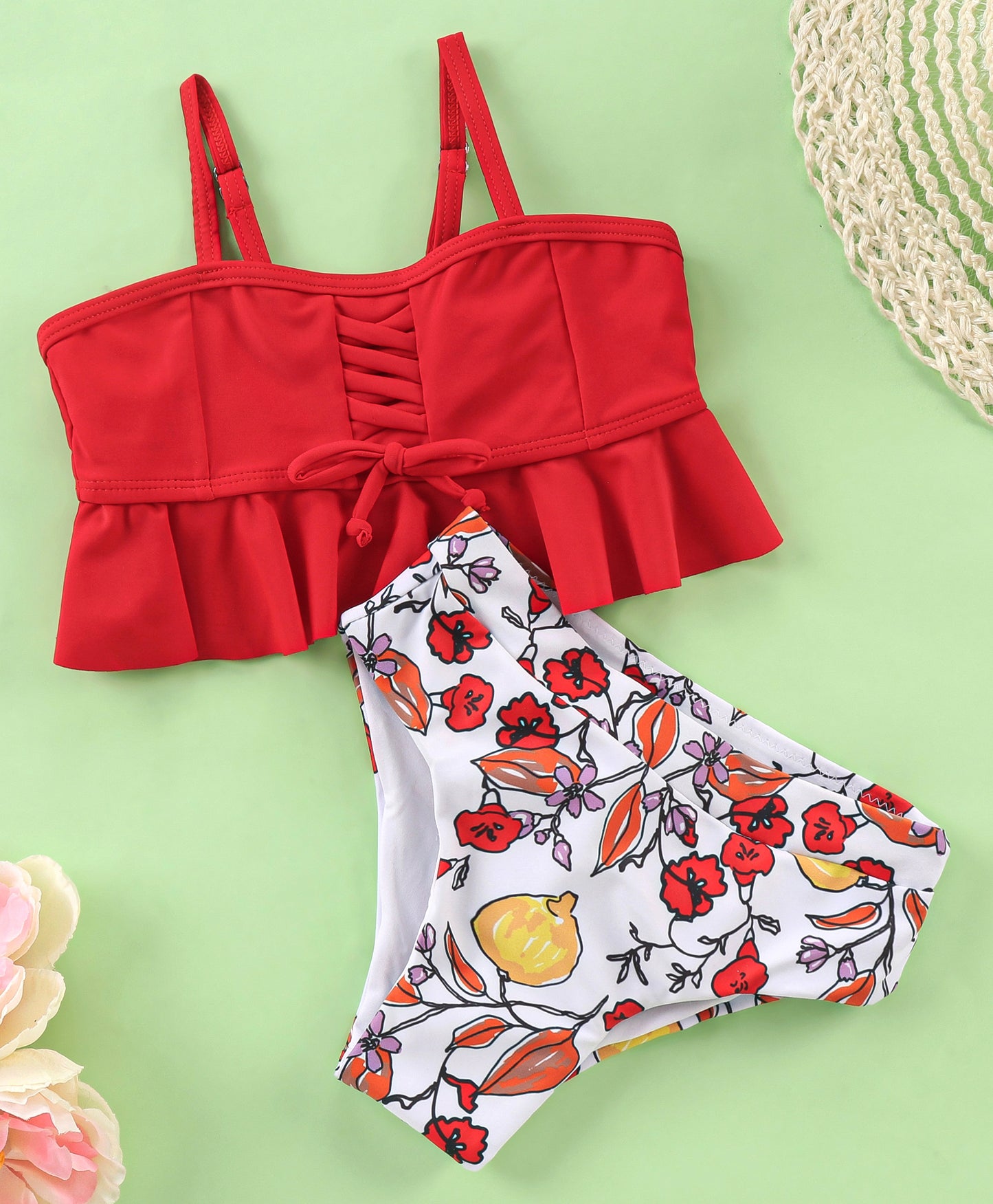 LEMONS AND FLOWERS 2PC SWIM SUIT - RED