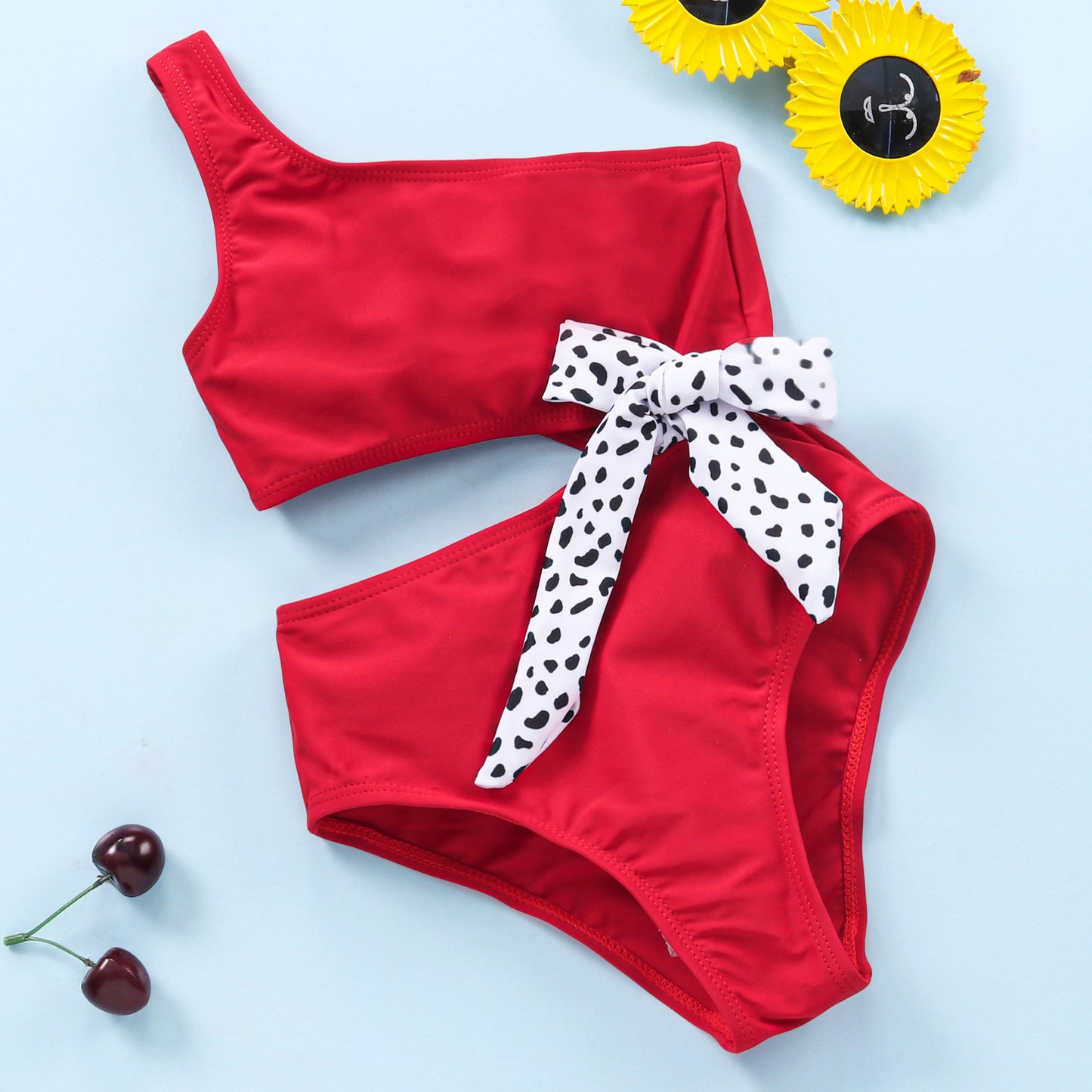 POLKI SIDE CUTE 1PC SWIM SUIT - RED