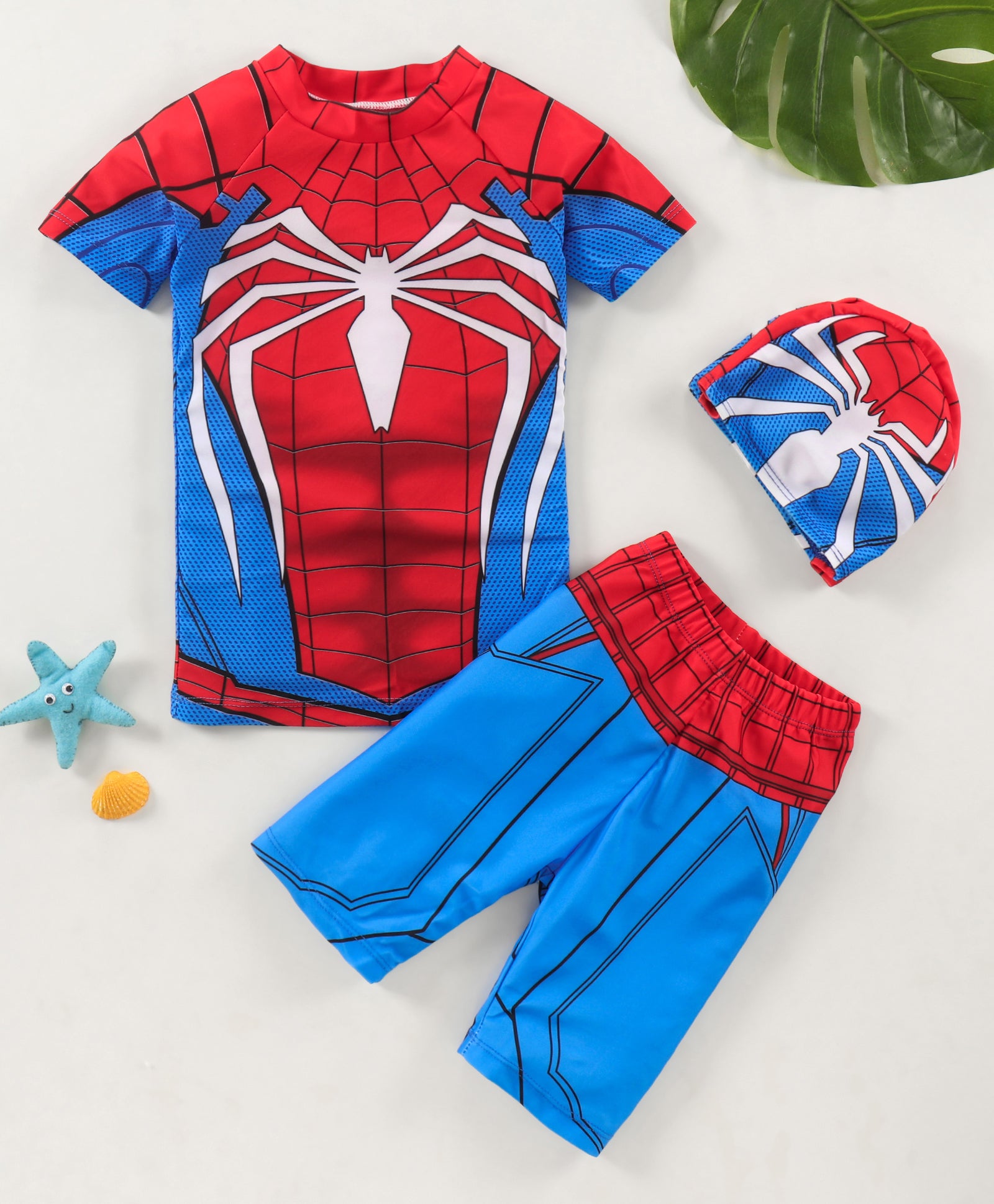 SPIDER WEB 2 PIECE SWIMSUIT - BLUE & RED