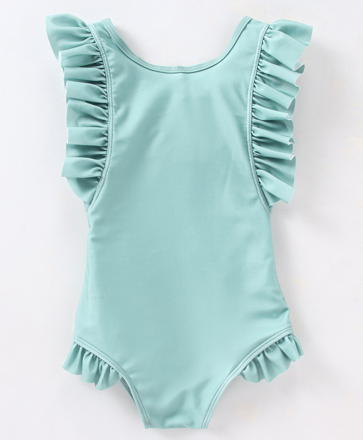 SOLID COLOUR FRILL 1PC SWIM SUIT - GREEN