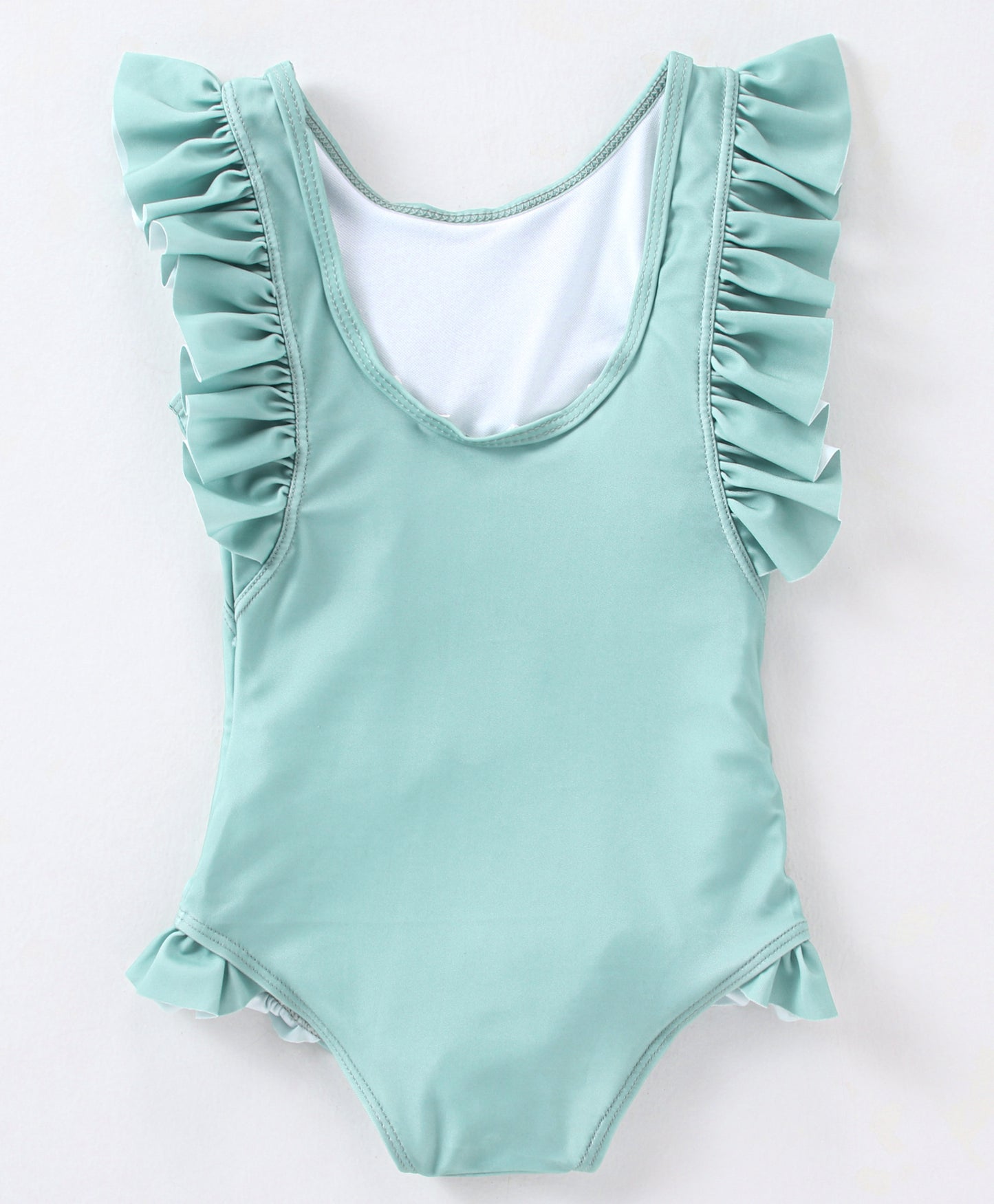SOLID COLOUR FRILL 1PC SWIM SUIT - GREEN
