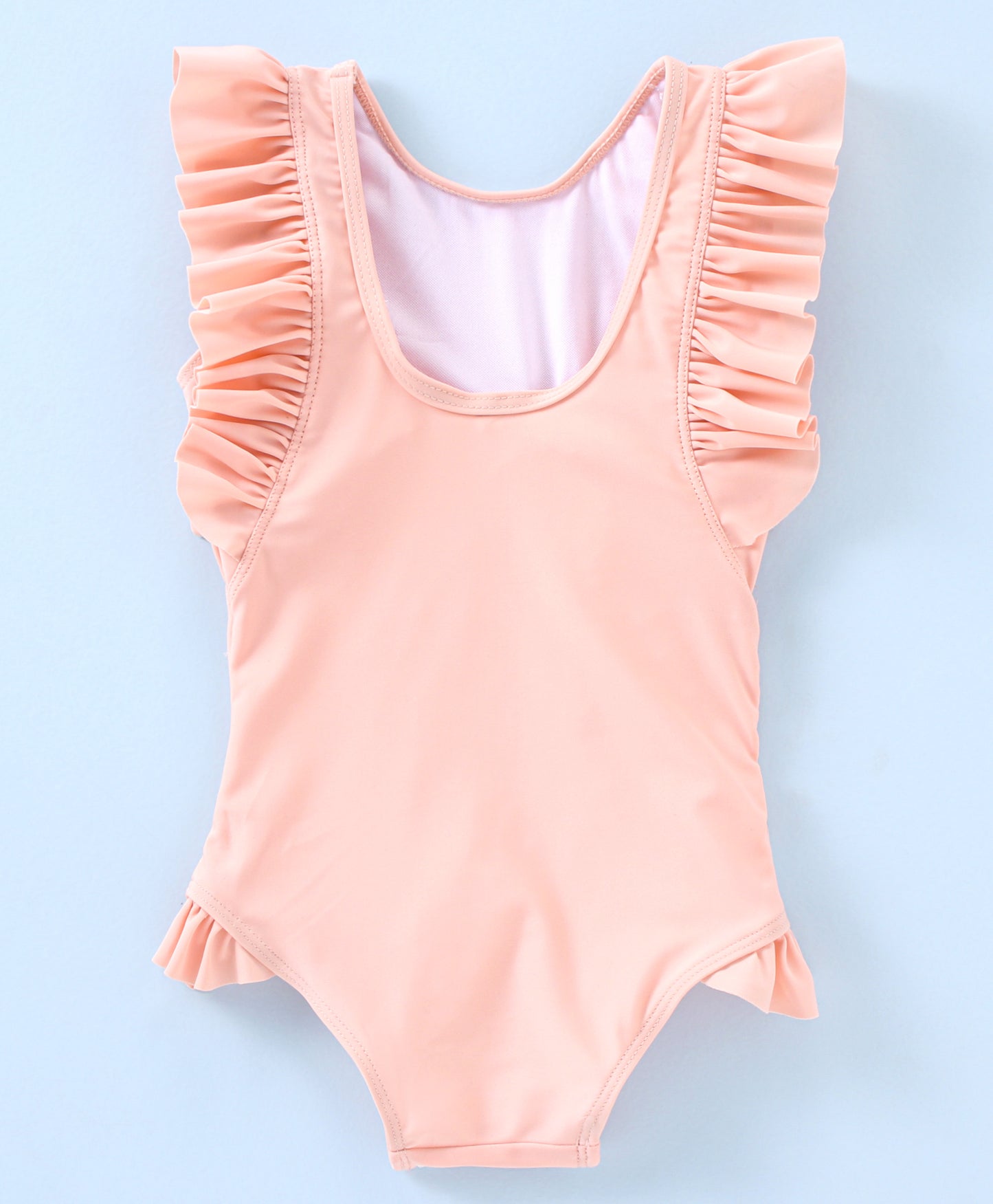 SOLID COLOUR FRILL 1PC SWIM SUIT -PEACH