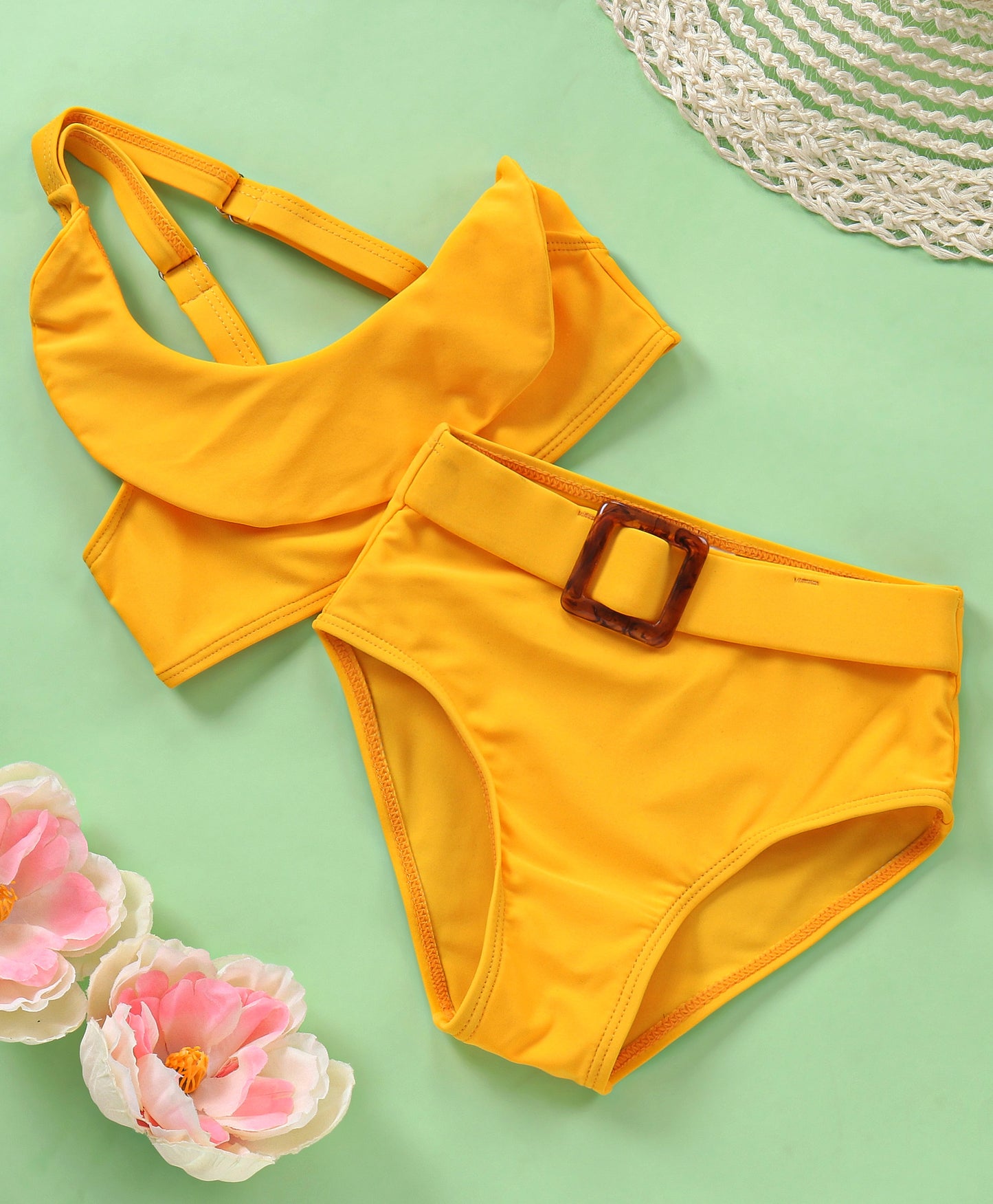SOLID BUCKLE UP 2PC SWIM SUIT - LEMON YELLOW
