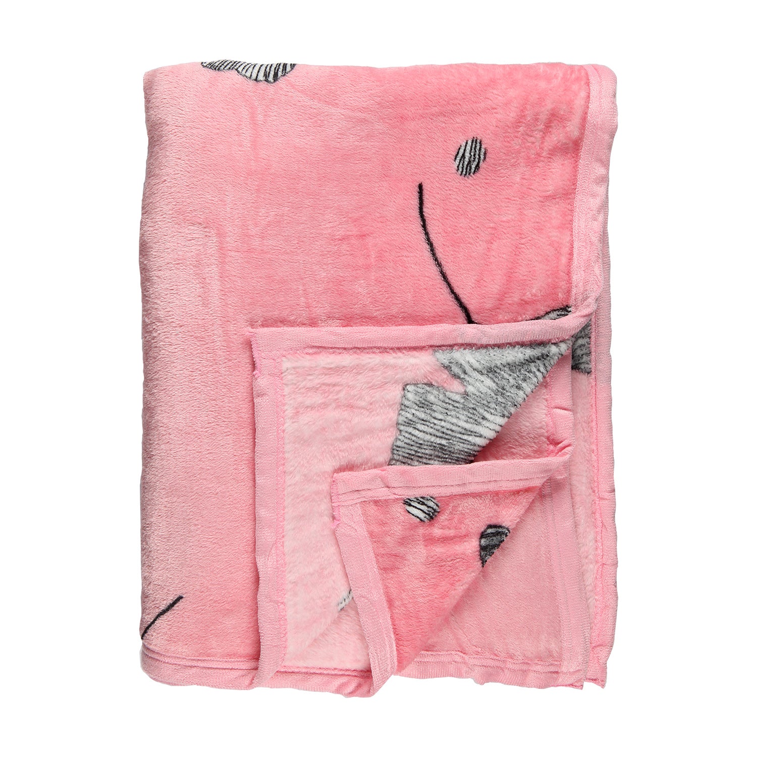 LEAF PRINTED SINGLE BED FLEECE BLANKET - PINK