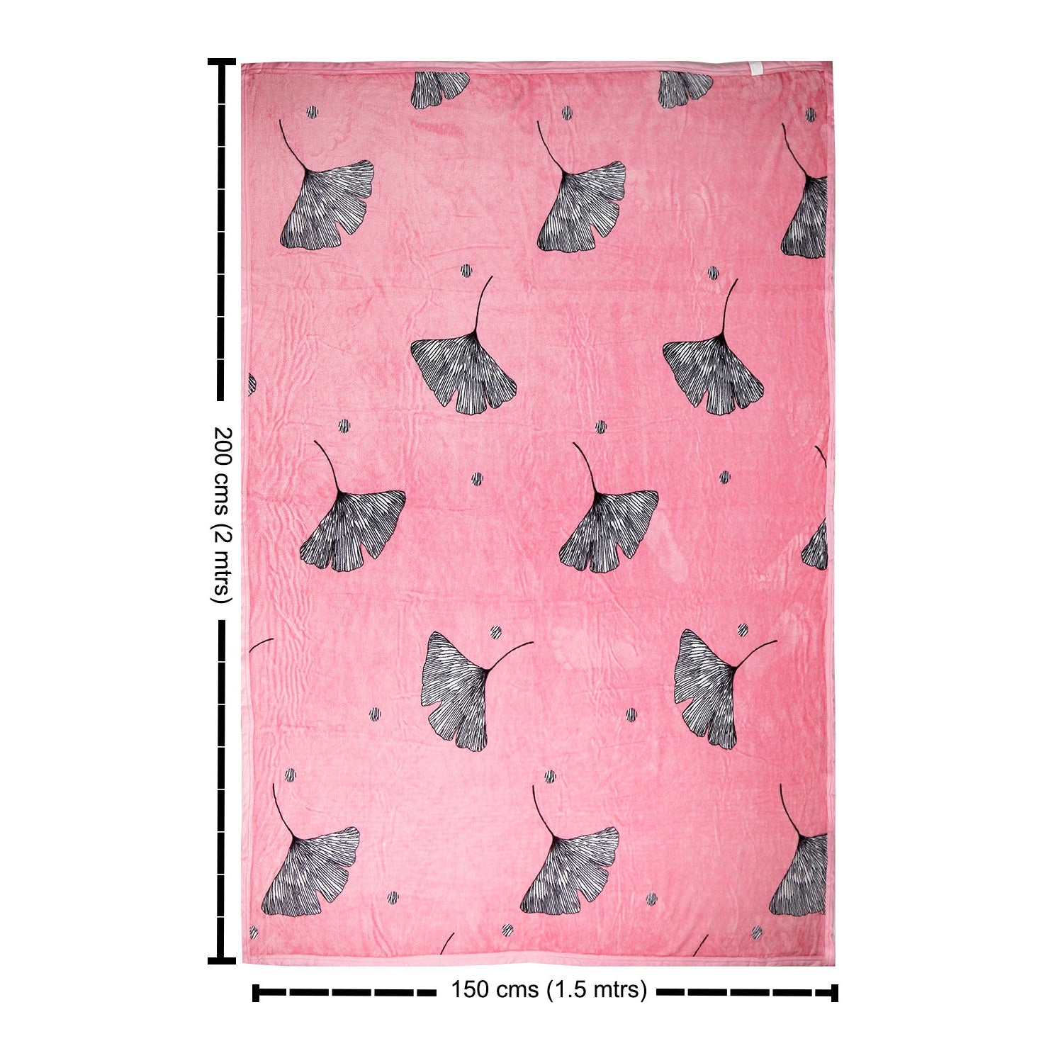 LEAF PRINTED SINGLE BED FLEECE BLANKET - PINK