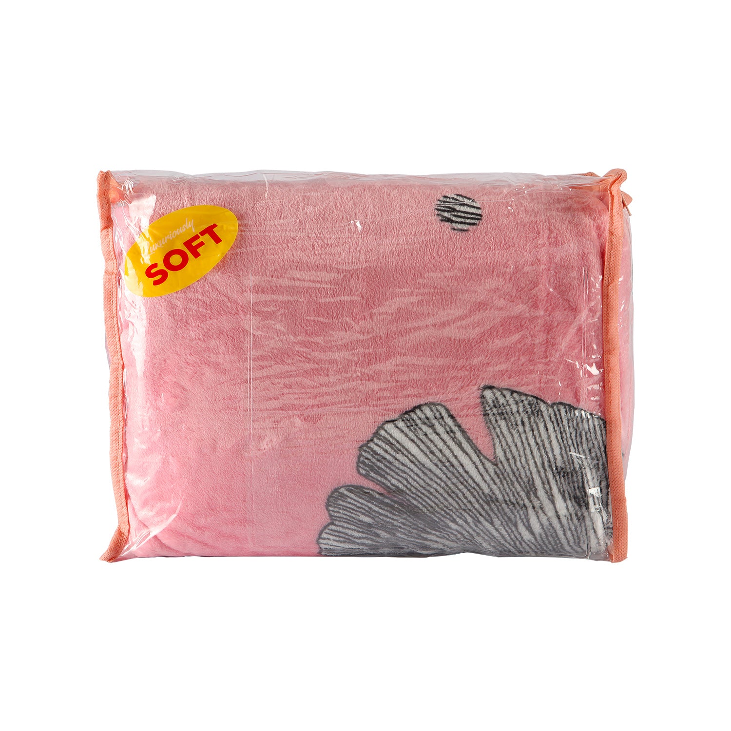 LEAF PRINTED SINGLE BED FLEECE BLANKET - PINK