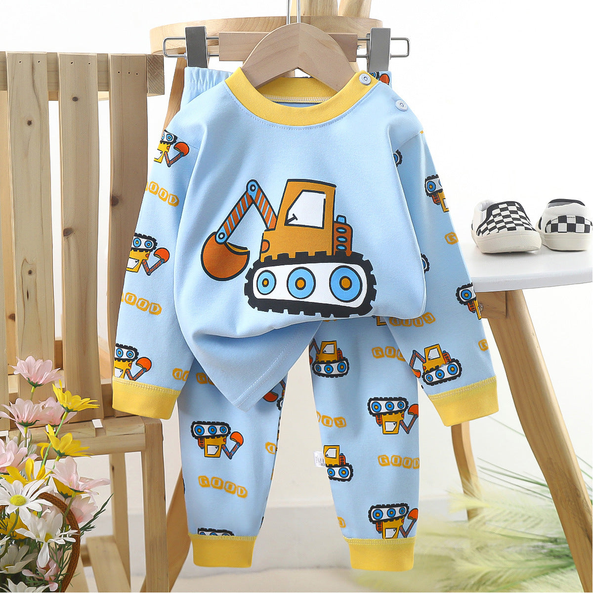 EXCAVATOR PRINT CO-ORD SET - LIGHT BLUE
