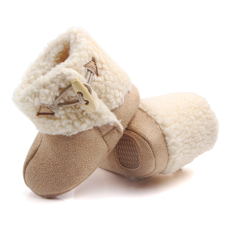 BUTTON APPLIQUE HIGH TOP BOOTIES - BEIGE