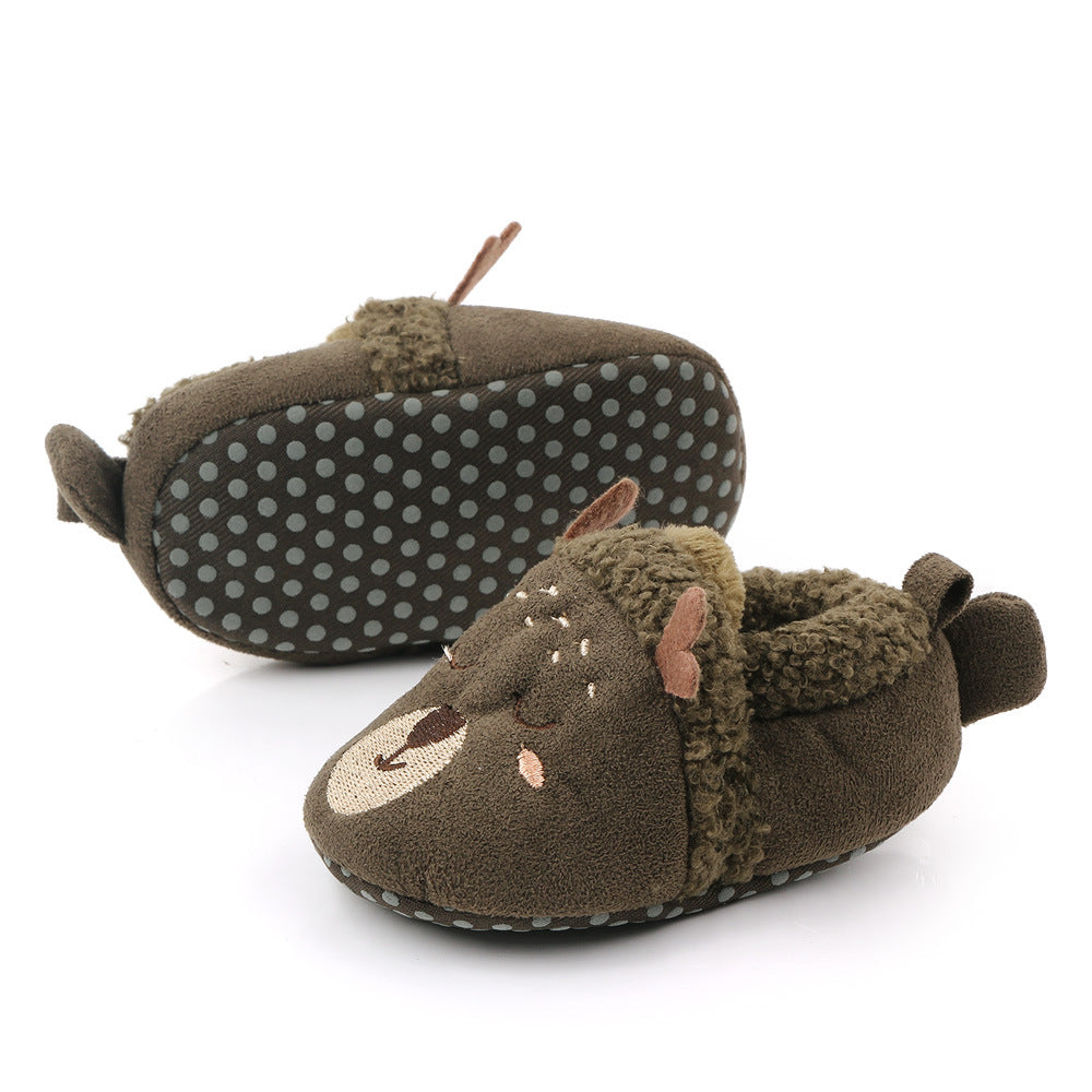 REINDEER FACE SLIP-ON BOOTIES - OLIVE GREEN