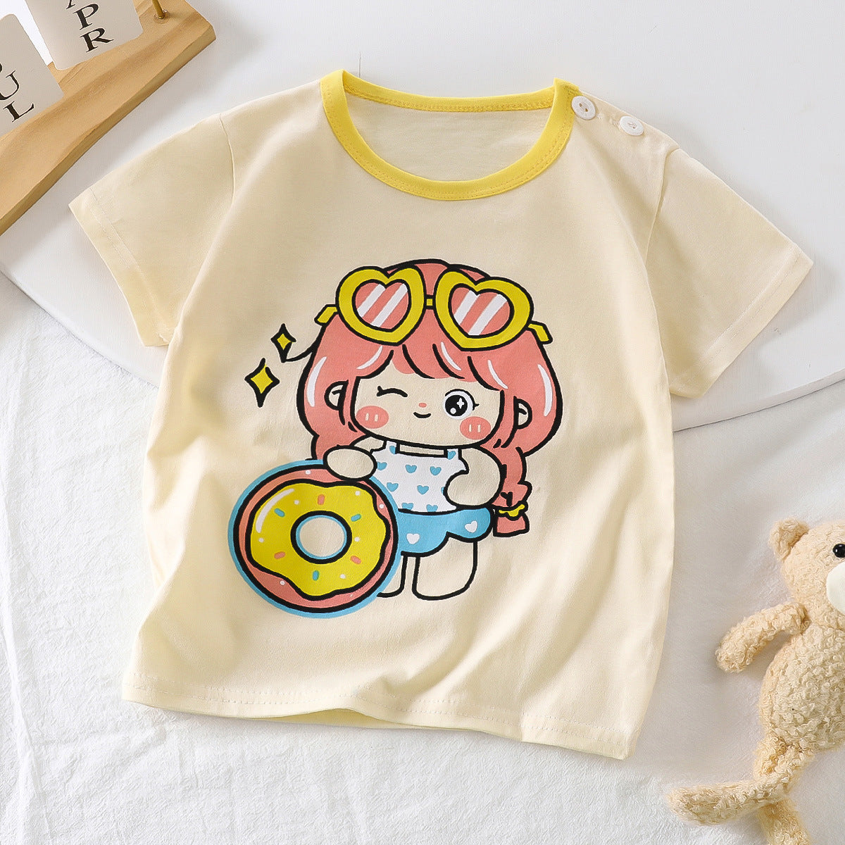 DONUT & DOLL PRINT T-SHIRT - CREAM