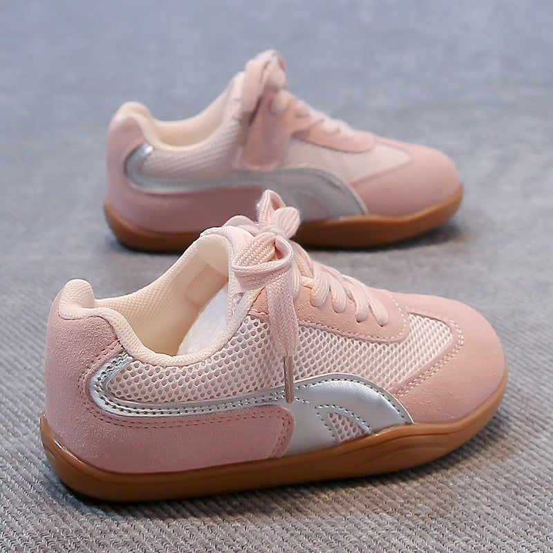 COLOR BLOCK VELCRO SNEAKERS - PINK & SILVER
