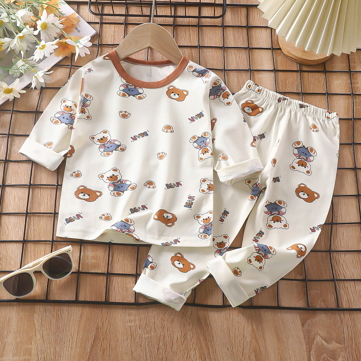 TEDDY BEAR PRINT CO-ORD SET - BROWN