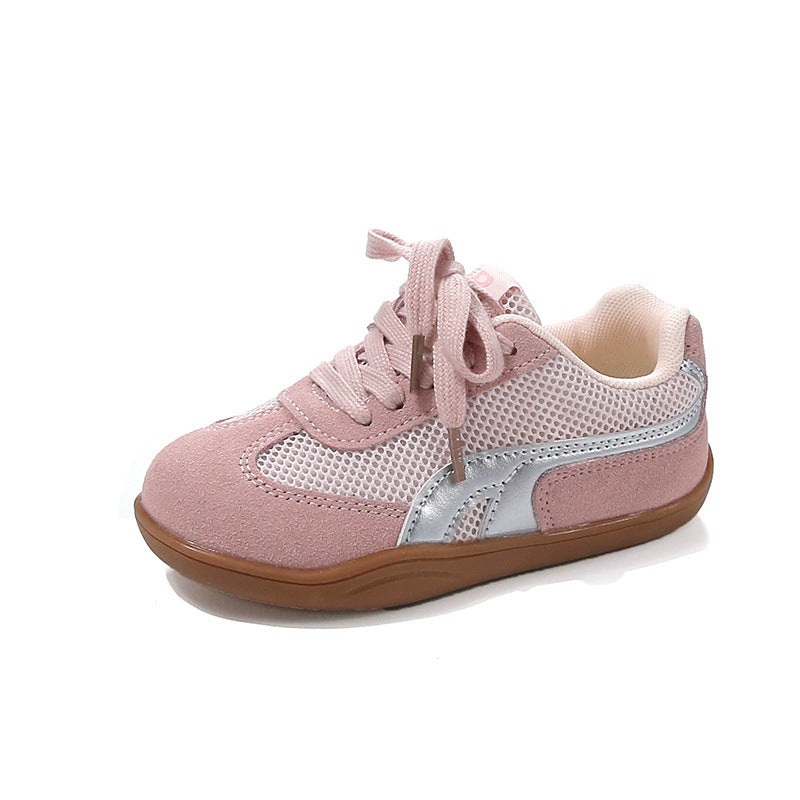 COLOR BLOCK VELCRO SNEAKERS - PINK & SILVER