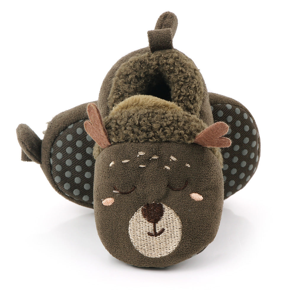 REINDEER FACE SLIP-ON BOOTIES - OLIVE GREEN