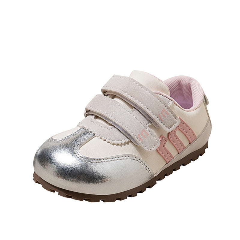 SHINY DOUBLE VELCRO SNEAKERS - SILVER & PINK