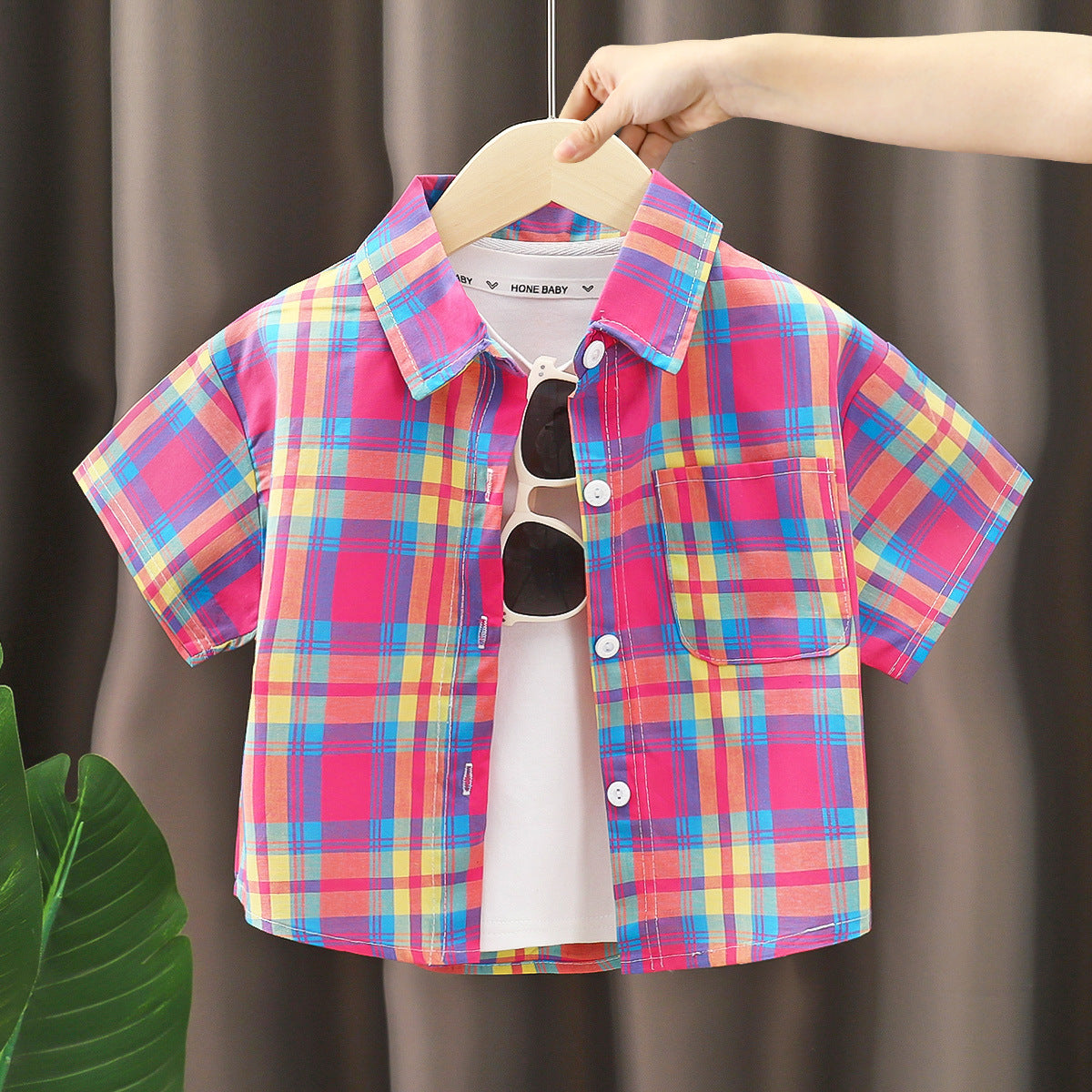 OVERSIZED CHECKERED HALF SLEEVES SHIRT - PINK