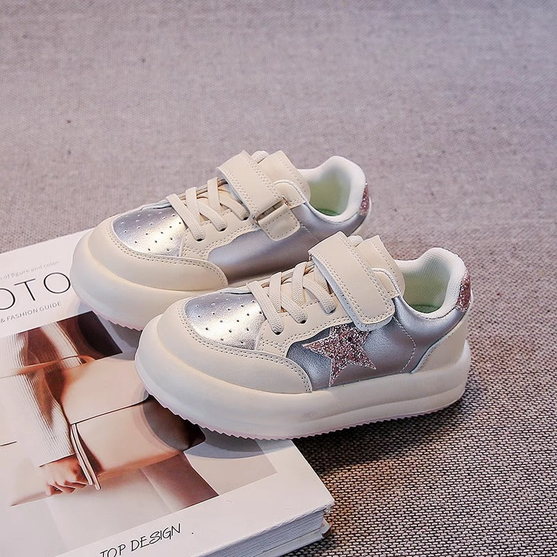 GLITTERED STAR SNEAKERS - SILVER & PINK