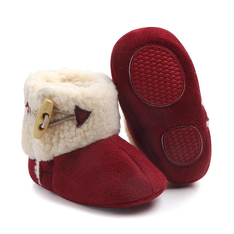 BUTTON APPLIQUE HIGH TOP BOOTIES - MAROON