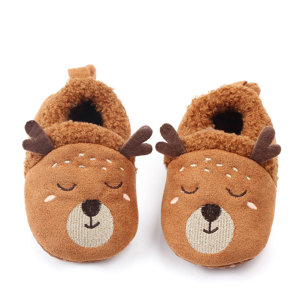 REINDEER FACE SLIP-ON BOOTIES - BROWN