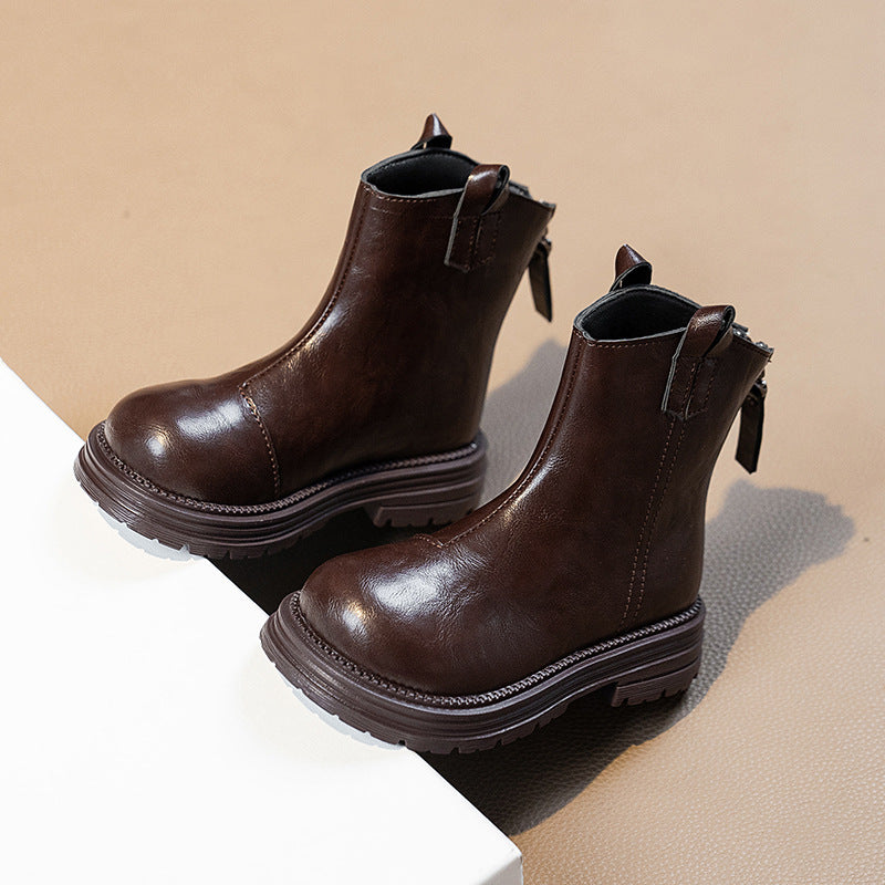 SOLID ZIP-UP WINTER BOOTS - BROWN