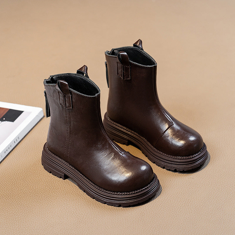 SOLID ZIP-UP WINTER BOOTS - BROWN