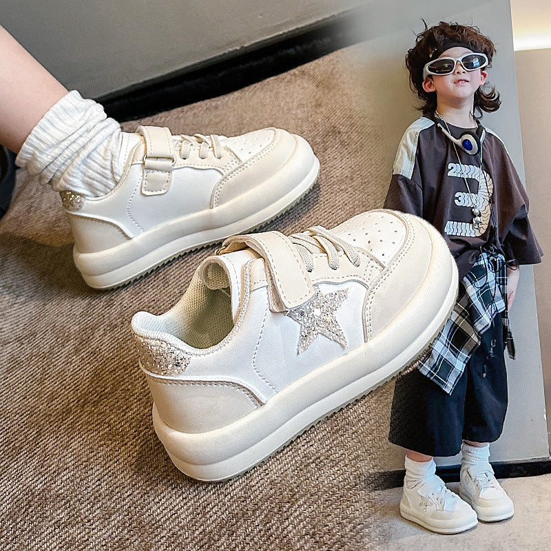 GLITTERED STAR SNEAKERS - WHITE & BEIGE
