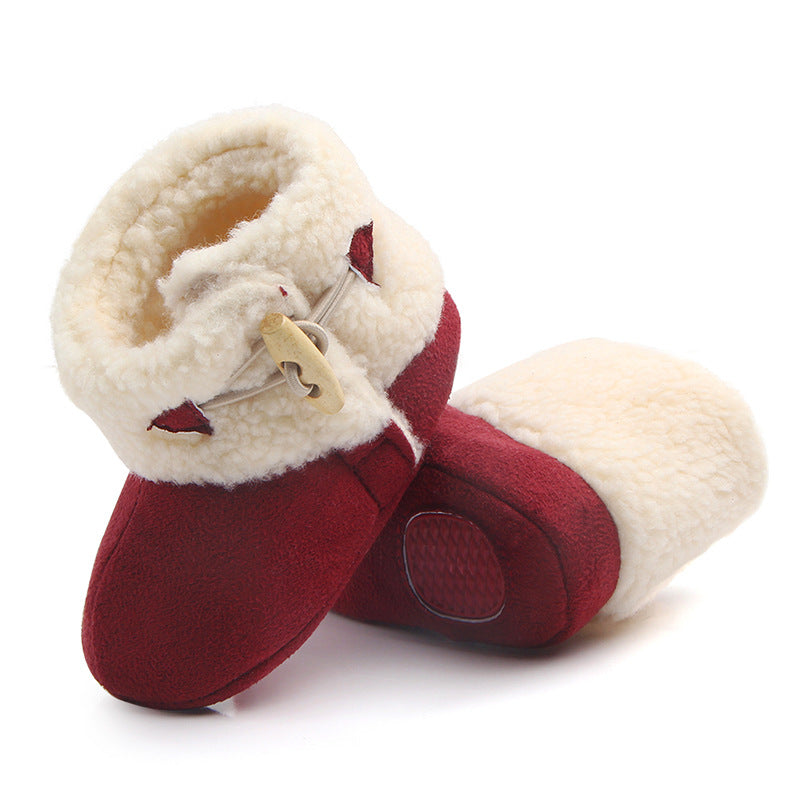 BUTTON APPLIQUE HIGH TOP BOOTIES - MAROON