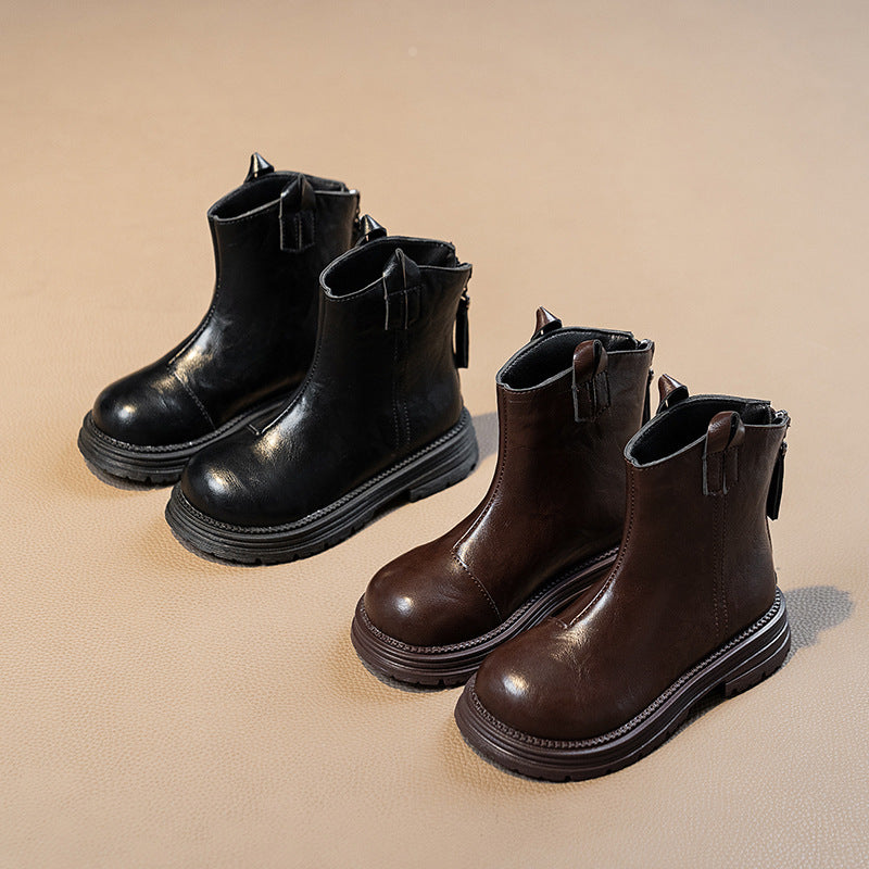 SOLID ZIP-UP WINTER BOOTS - BROWN