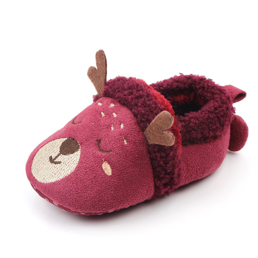 REINDEER FACE SLIP-ON BOOTIES - MAROON