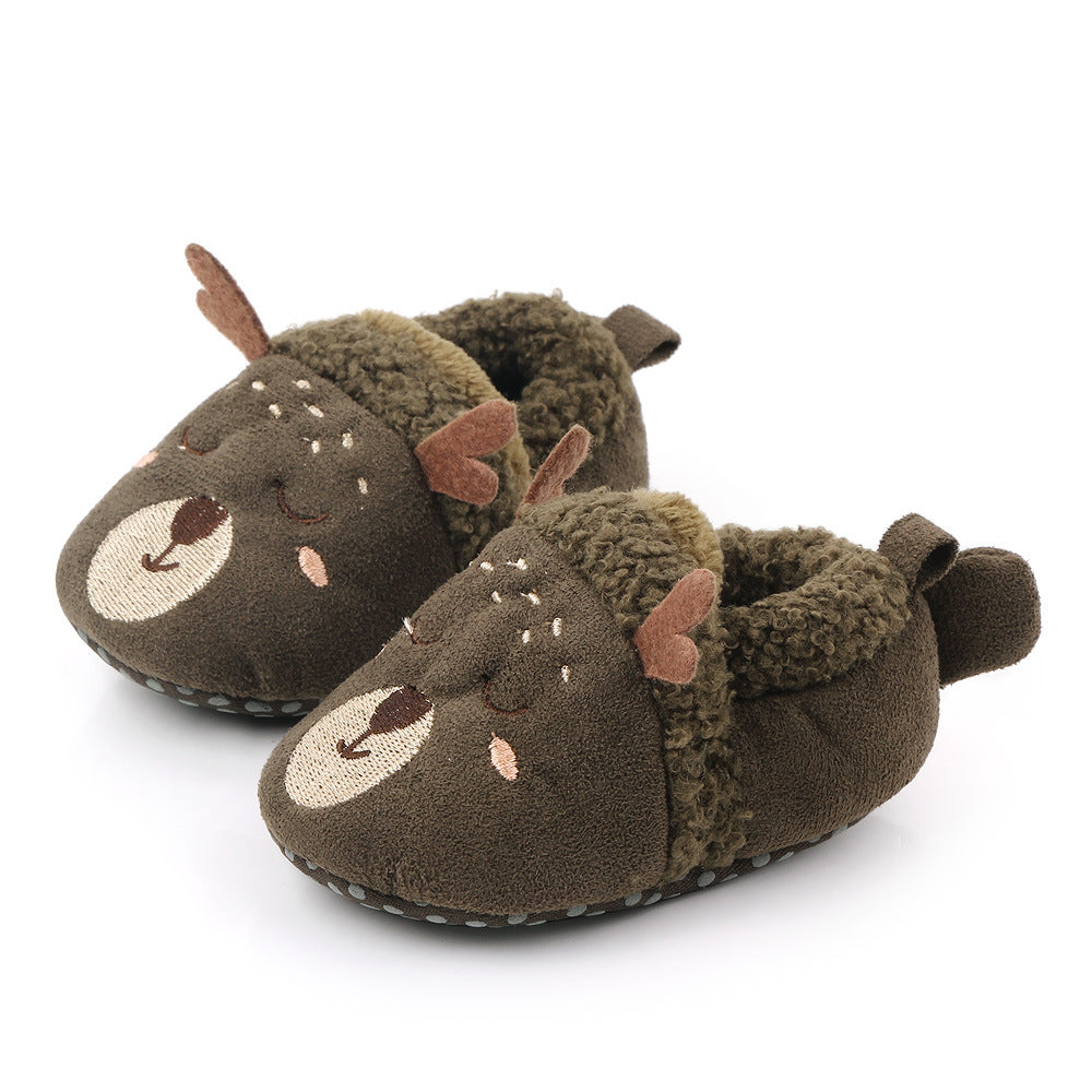 REINDEER FACE SLIP-ON BOOTIES - OLIVE GREEN