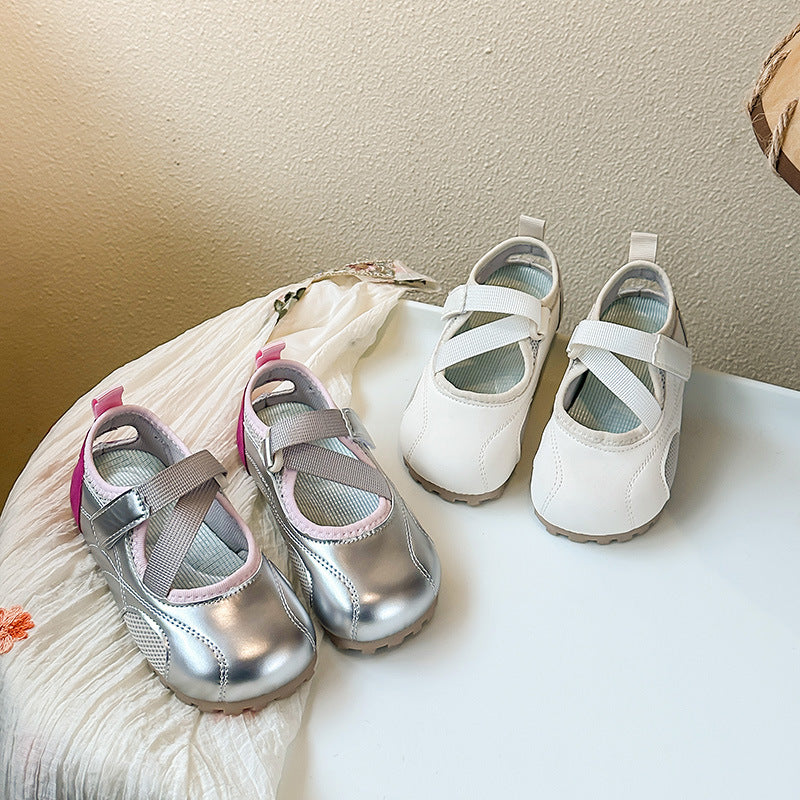 CRISS CROSS MARY JANES - SILVER & PINK