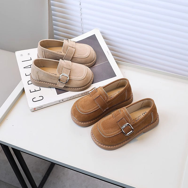 BUCKLE SUEDE LOAFERS - BEIGE