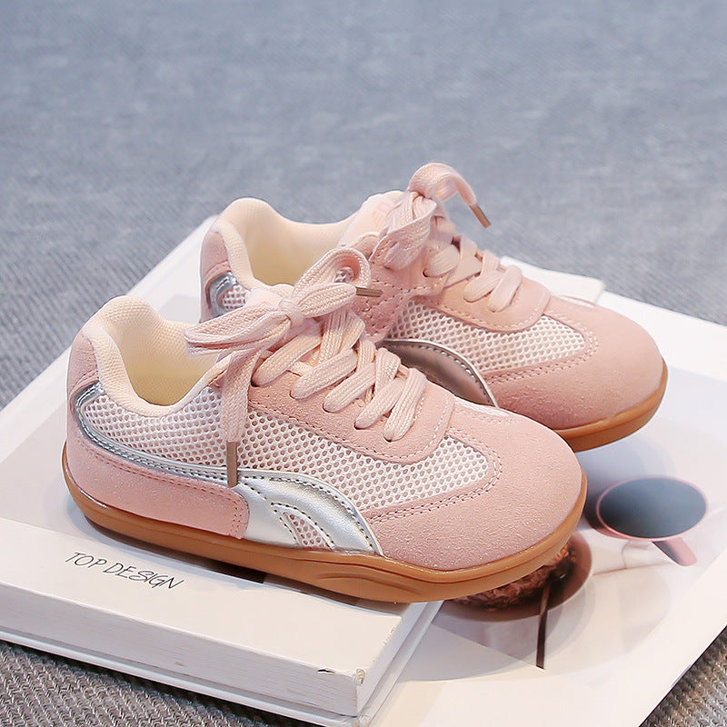 COLOR BLOCK VELCRO SNEAKERS - PINK & SILVER