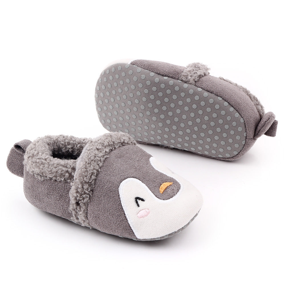 PENGUIN FACE SLIP-ON BOOTIES - GREY