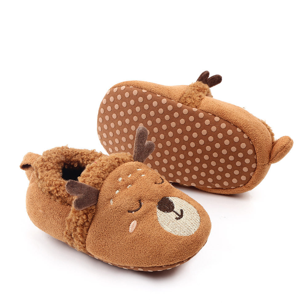 REINDEER FACE SLIP-ON BOOTIES - BROWN