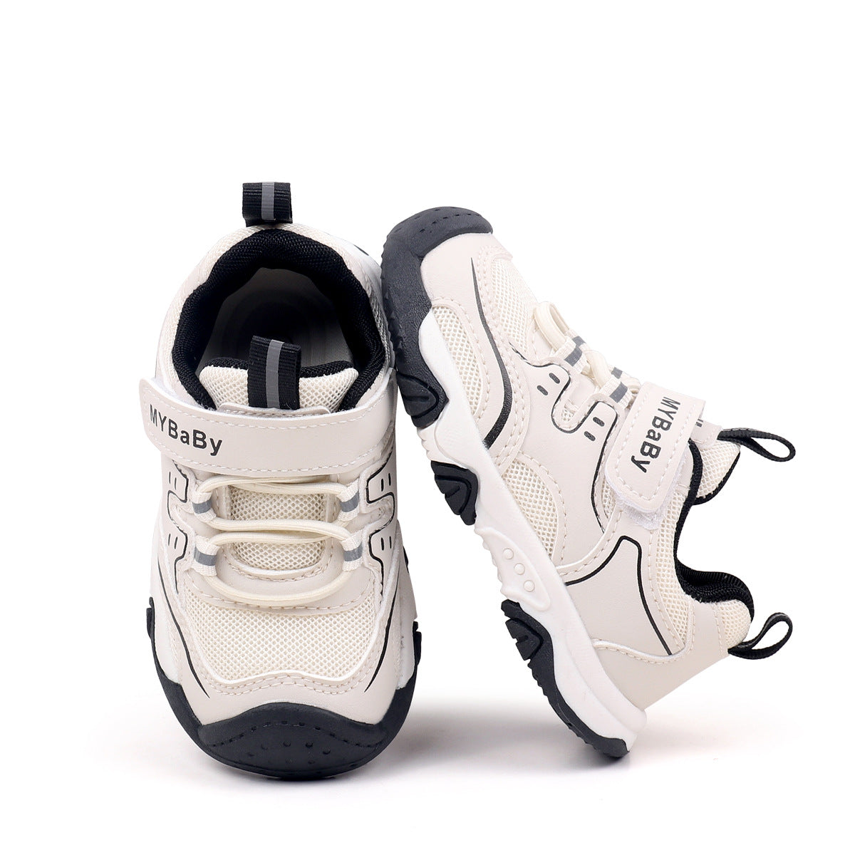 LACE DESIGN VELCRO CLOSURE PREWALKER SHOES - BLACK