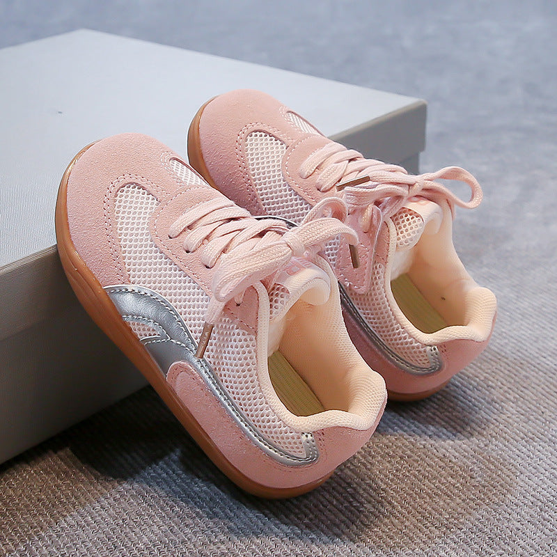 COLOR BLOCK VELCRO SNEAKERS - PINK & SILVER