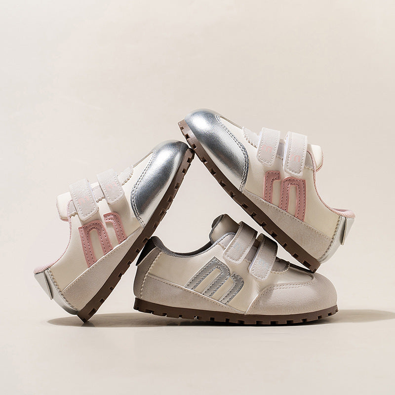 SHINY DOUBLE VELCRO SNEAKERS - WHITE & GREY