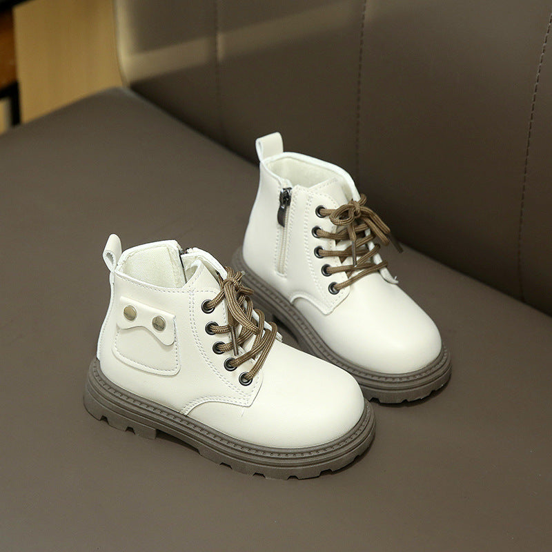 POCKET APPLIQUE ZIP-UP WINTER BOOTS - WHITE