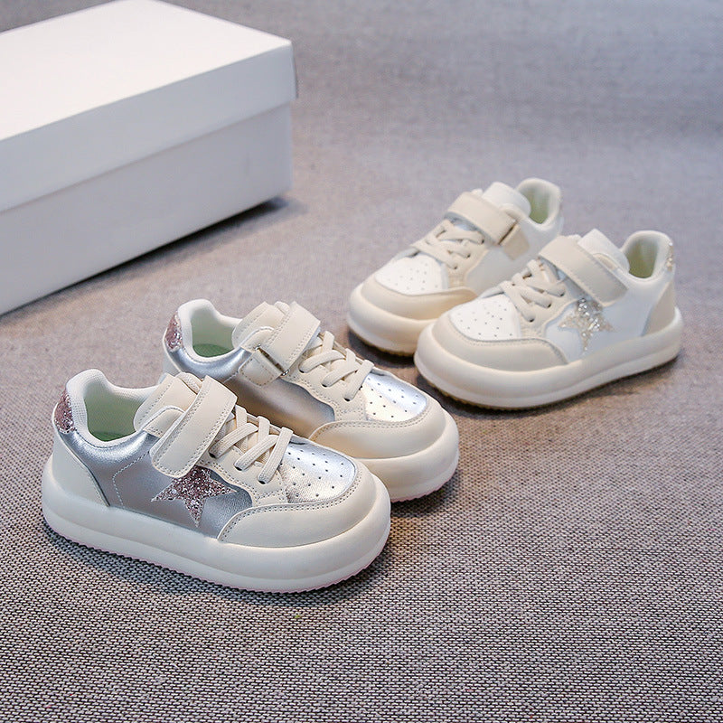 GLITTERED STAR SNEAKERS - SILVER & PINK