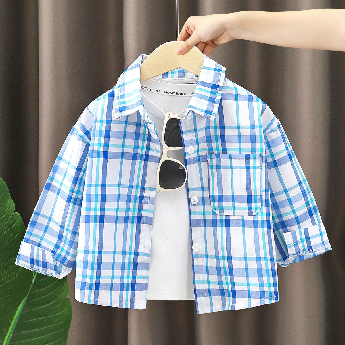 OVERSIZED CHECKERED FULL SLEEVES SHIRT - BLUE