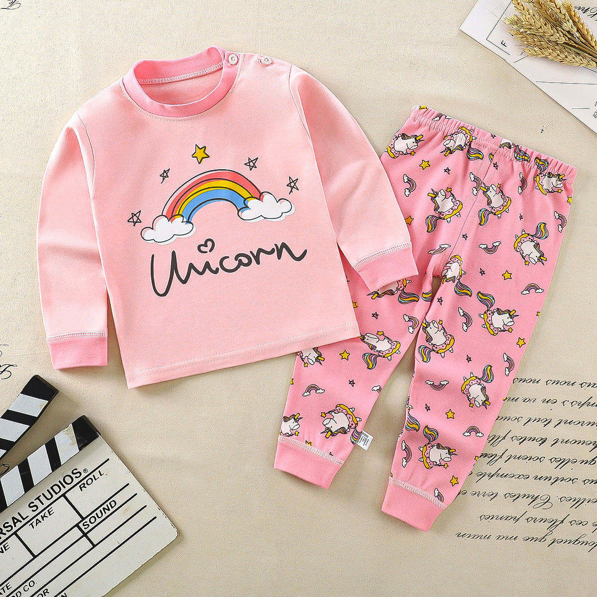 RAINBOW UNICORN PRINT CO-ORD SET - LIGHT PINK
