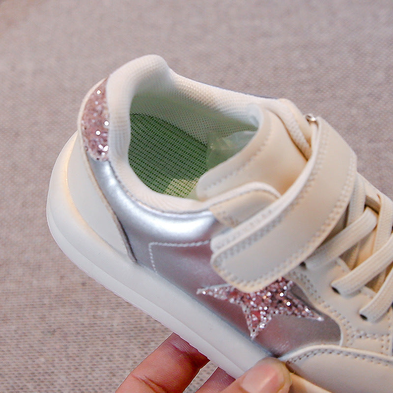 GLITTERED STAR SNEAKERS - SILVER & PINK