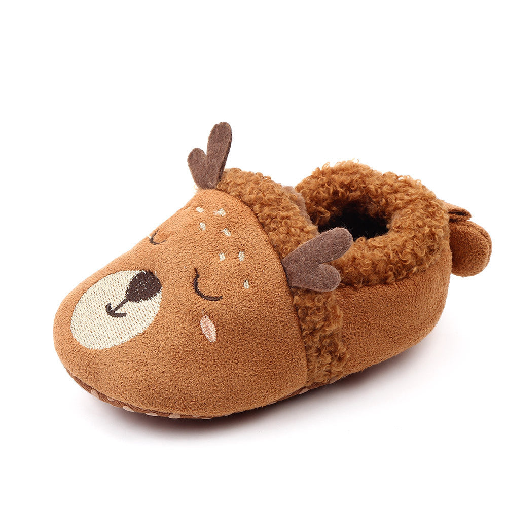 REINDEER FACE SLIP-ON BOOTIES - BROWN