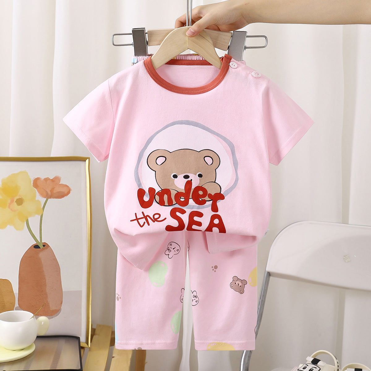 TEDDY PRINT NIGHT SUIT - LIGHT PINK