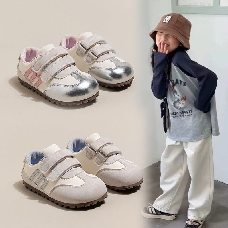 SHINY DOUBLE VELCRO SNEAKERS - WHITE & GREY