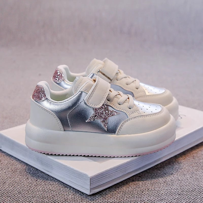 GLITTERED STAR SNEAKERS - SILVER & PINK
