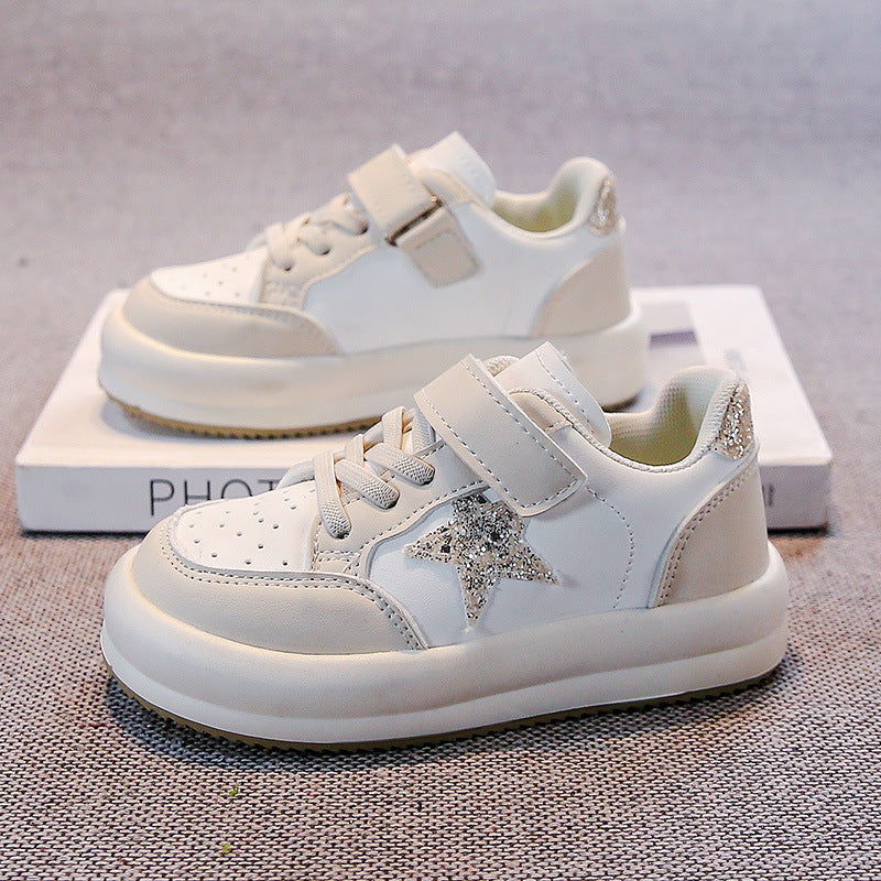 GLITTERED STAR SNEAKERS - WHITE & BEIGE