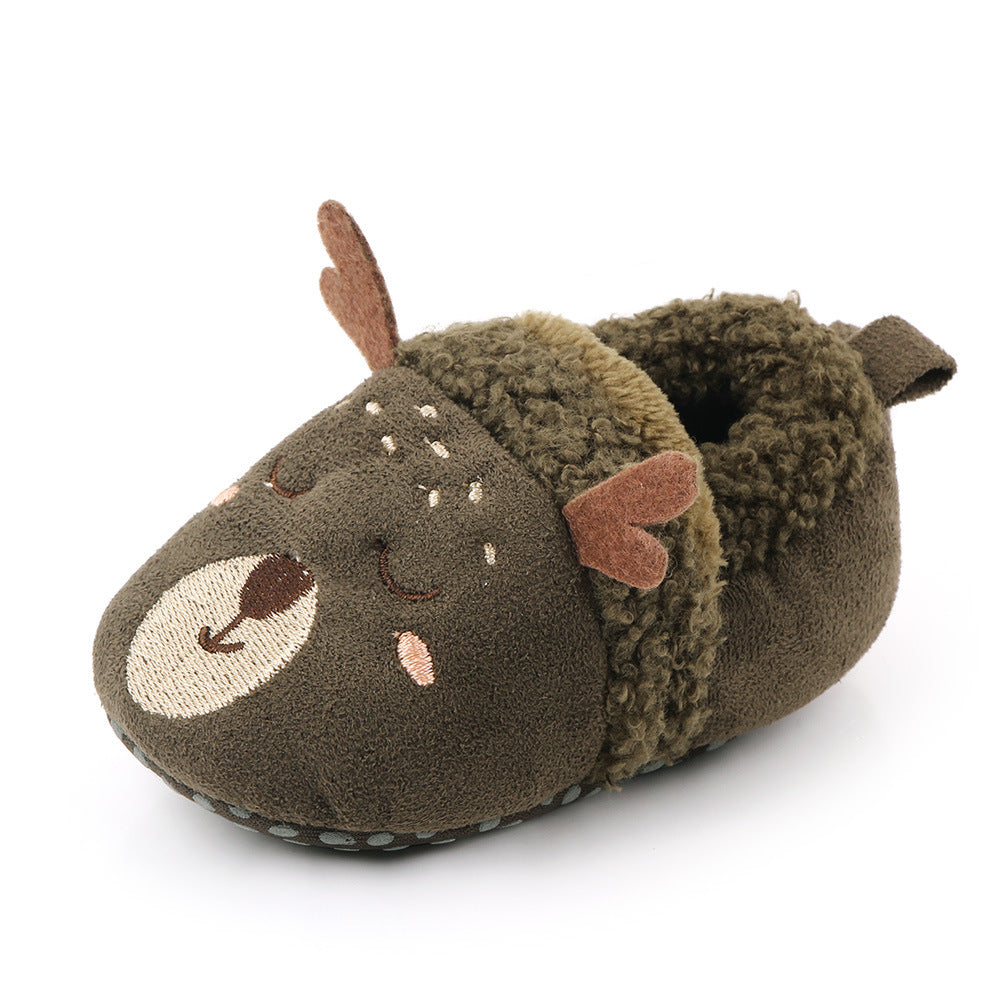 REINDEER FACE SLIP-ON BOOTIES - OLIVE GREEN